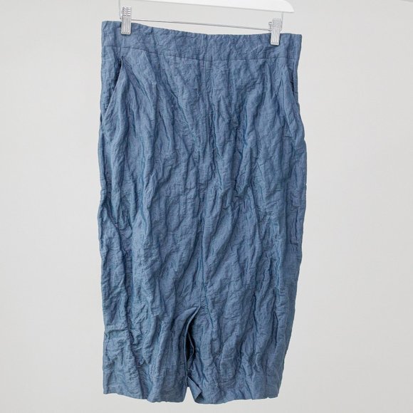 Max Mara Metallic Blue Crinkled Pencil Skirt